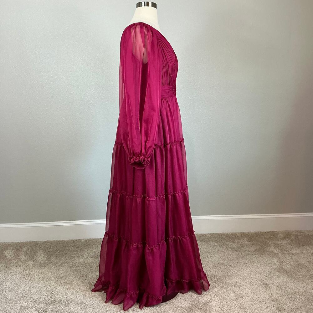 Mac Duggal 68198 Pink Evening Gown Long Sleeve Ruffle Chiffon Maxi Dress Size 16 - Picture 4 of 12